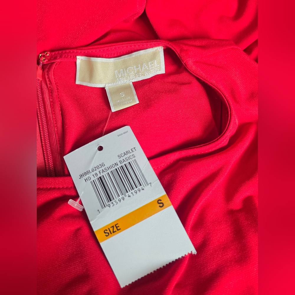 NWT Michael Kors Sleeveless Gathered Stud Bar Women’s Dress Scarlet Size Small - Picture 5 of 13